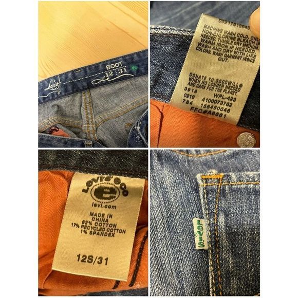 Levi's Eco Green Bootcut Jeans Blue Denim Stretch Whiskered Womens size 12/31 - Picture 3 of 11